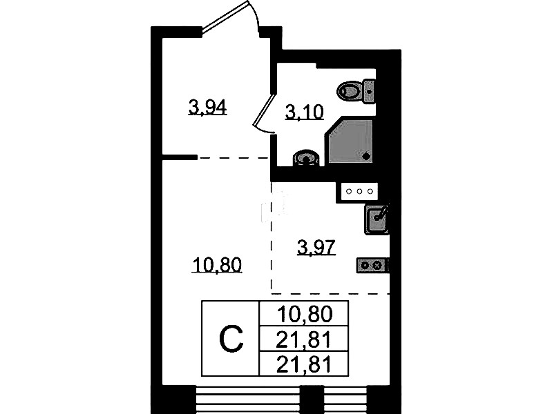 Квартира студия 21.81 м², 2/8 эт., ЖК «Живи! В Рыбацком»
